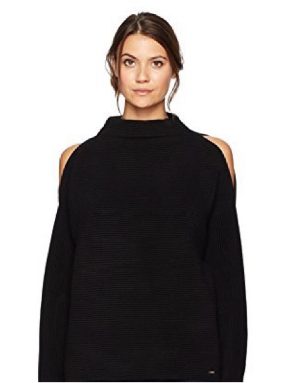 Akira Black Label Black Ribbed Knit Sweater Dress with Shoulder Cut Outs